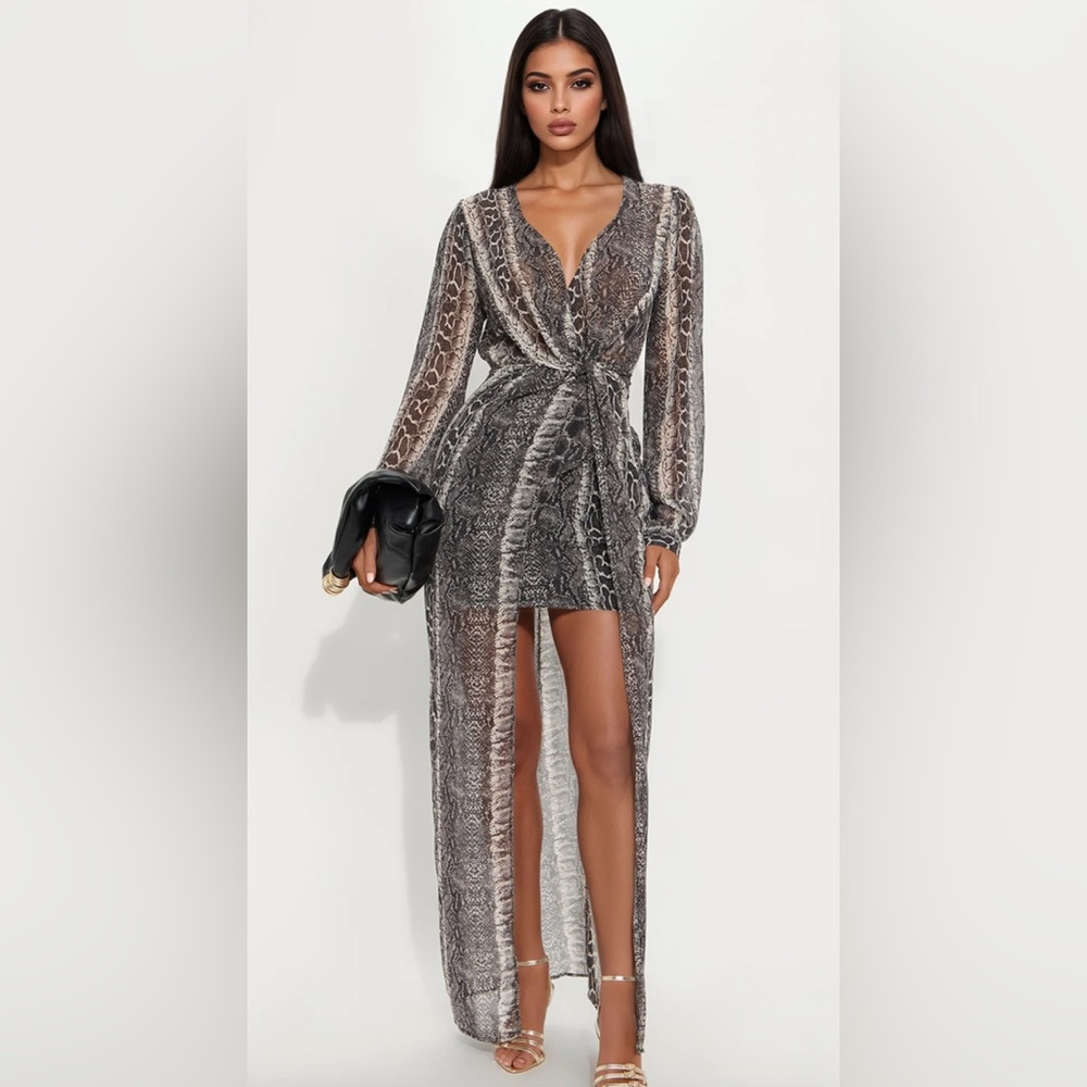 Elegant Snake Print Maxi Dress